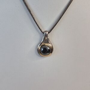 Tiffany & Co. Hematite Sterling Silver and 18k Gold Pendant 16"